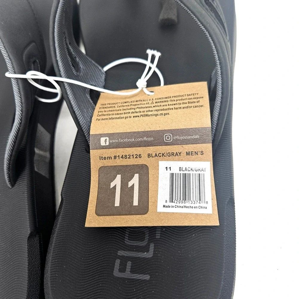 Flojos Men's Black/Grey Memory Foam Sandal Flip Flops 1482126